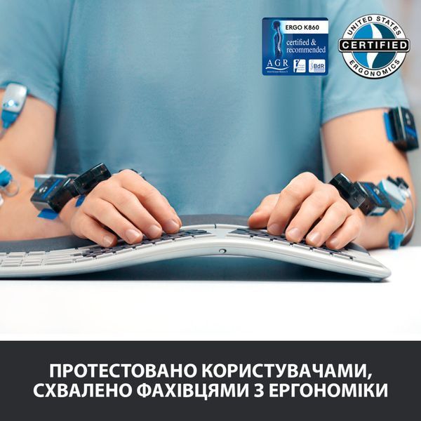 Клавіатура Logitech ERGO K860 for Business Bluetooth/Wireless UA Black (920-010352) 745279 фото