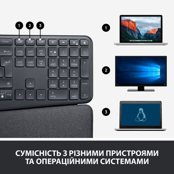 Клавіатура Logitech ERGO K860 for Business Bluetooth/Wireless UA Black (920-010352) 745279 фото