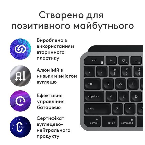 Клавиатура Logitech MX Keys S для MAC Bluetooth/Wireless UA Space Grey (920-011637) 932254 фото