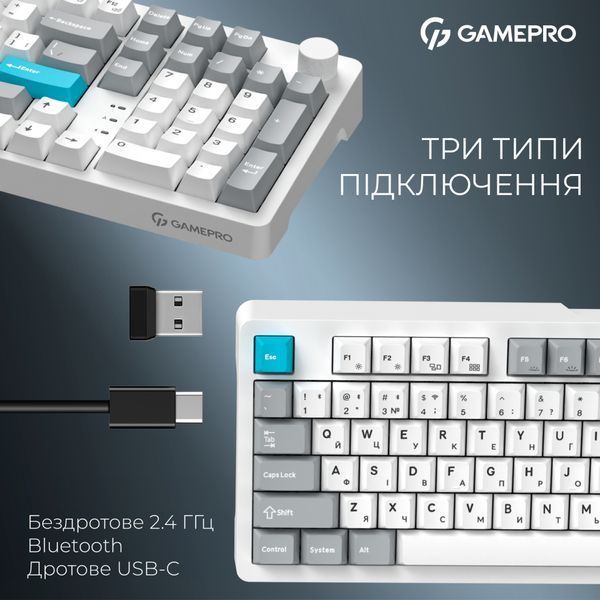 Клавиатура GamePro Asgard Drakkar Keychron Super Red Switch Wireless/Bluetooth/USB UA White (MK305WH) 349967 фото
