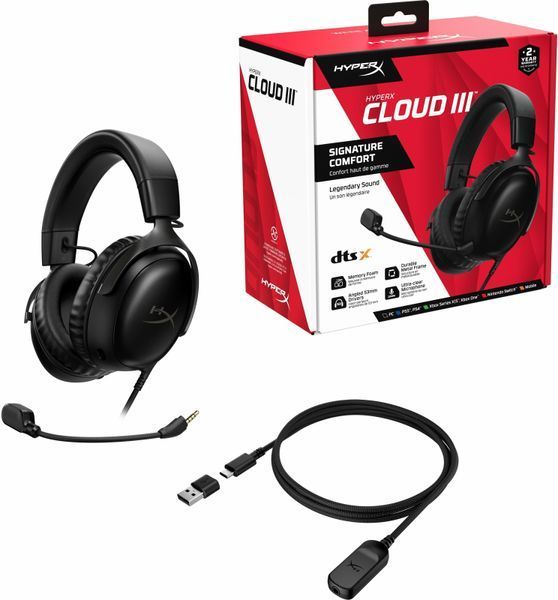 Игровая гарнитура HyperX Cloud III, mini-jack/USB-A/USB-C, 1.2м/1.3м (727A8AA) 727A8AA фото