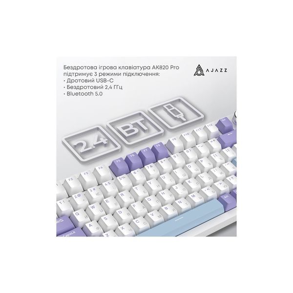 Клавіатура Ajazz AK820 Pro Gift Switch Purple RGB USB/Wireless/Bluetooth UA Purple (AK820PRO-G-PWB) 227303 фото