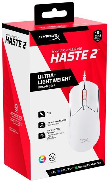Игровая мышка HyperX Pulsefire Haste 2, RGB, USB-A, USB White (6N0A8AA) 776241 фото