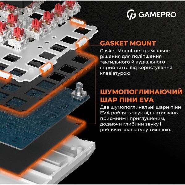 Клавиатура GamePro MK160W Hot-Swap Red Swich RGB USB UA White (MK160W) 927928 фото